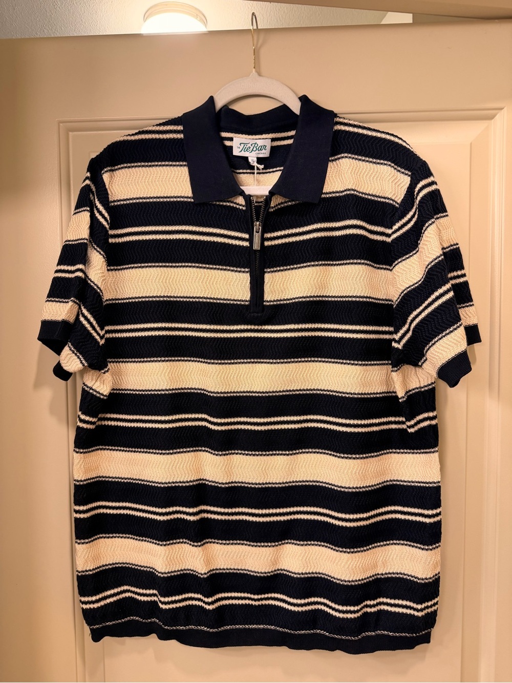 Knit Polo Shirt in Navy and Cream